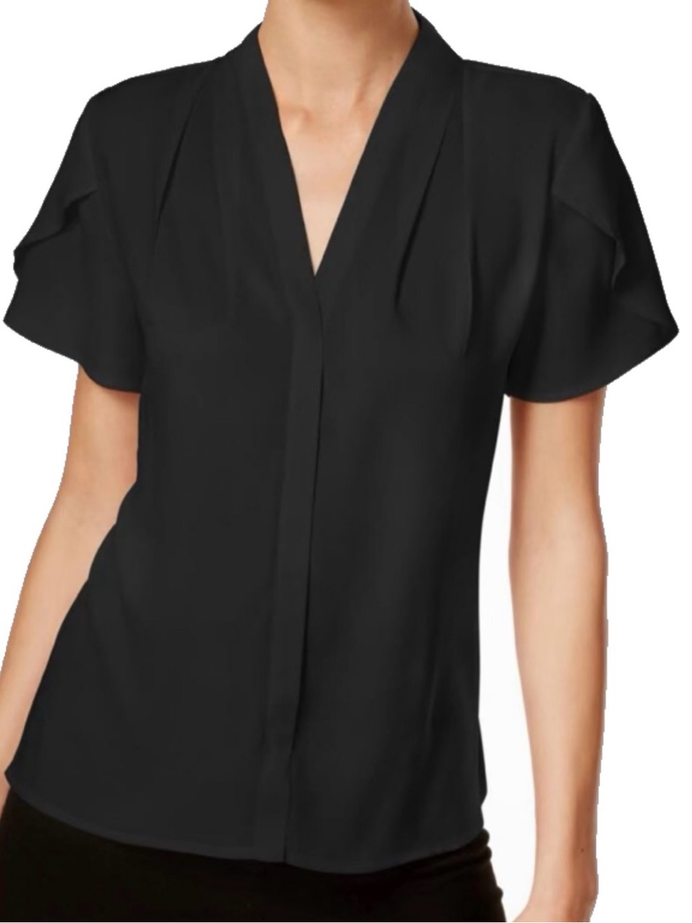 Calvin Klein Solid V-Neck Tulip Sleeve Blouse